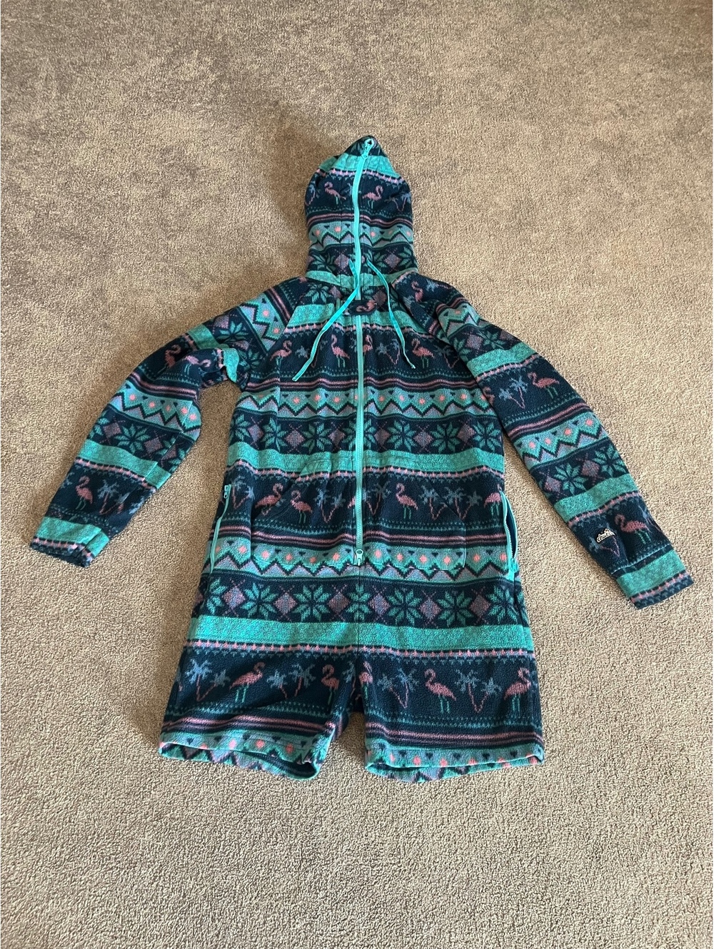 Chubbies Youth Hooded Fleece Romper with Flamingo Print